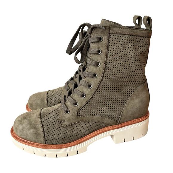 MIA Havenn Kashton Lace Up Combat Boots Size 8.5 Olive Green Perforated Side Zip - Picture 2 of 12